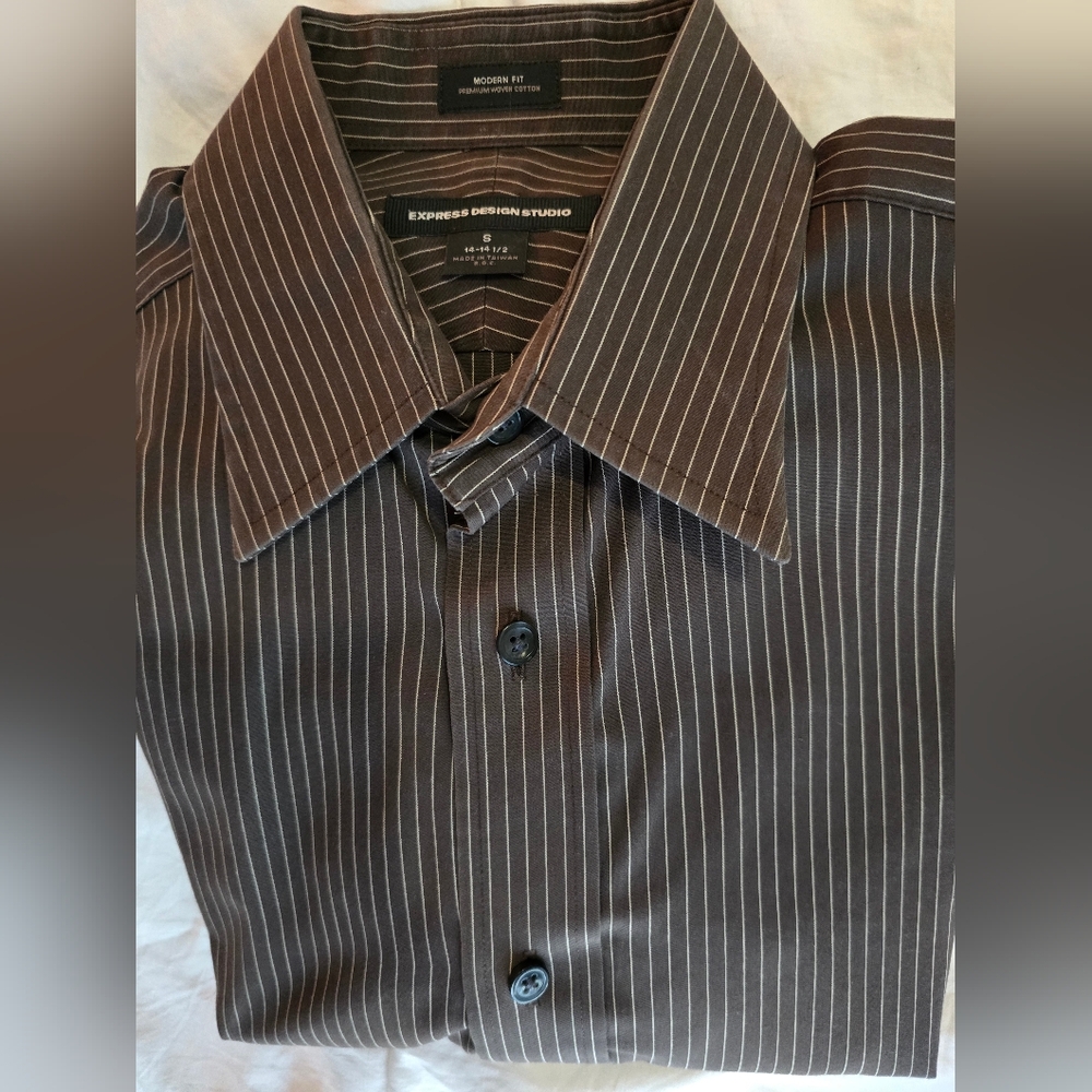 Express Men's Brown Striped Shirt